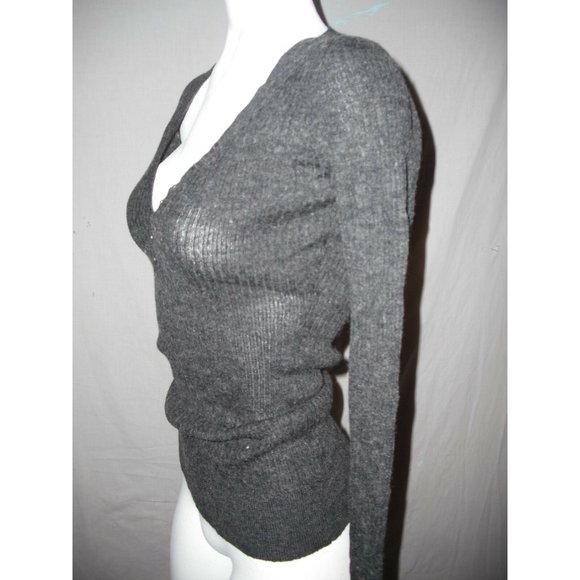 Planet Funk Women's V-Neck Sweater Heather Black Gray Small - Picture 5 of 7